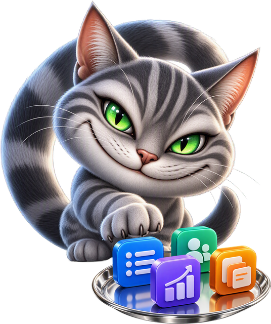 Cheshie, la mascota, en la ilustración de CheshireKat Dock&Launcher